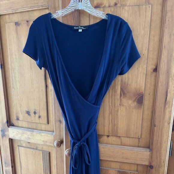 Navy Blue Stretch Jersey Wrap Dress - Picture 1 of 3